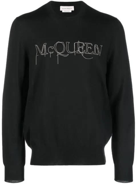 Alexander McQueen embroidered-logo cotton jumper Black 752042Q1XHN