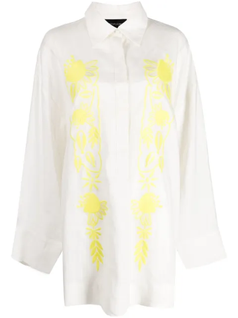 Cynthia Rowley floral-embroidered hemp shirt minidress White 23S1DR01HP