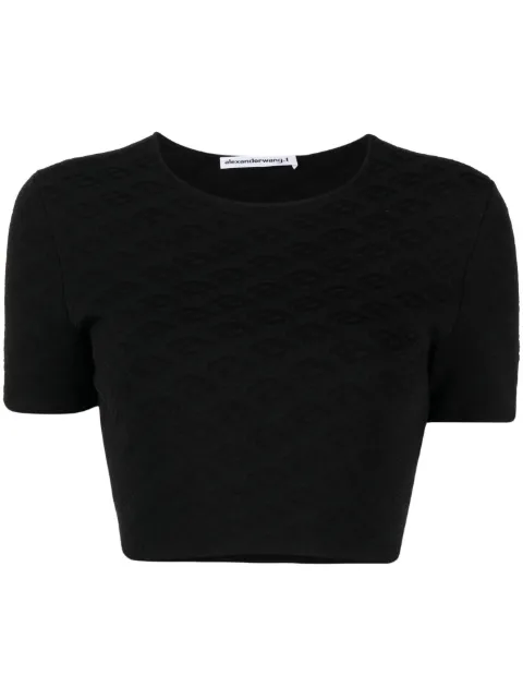 Alexander Wang logo-jacquard cropped T-shirt Black 4KC3231056
