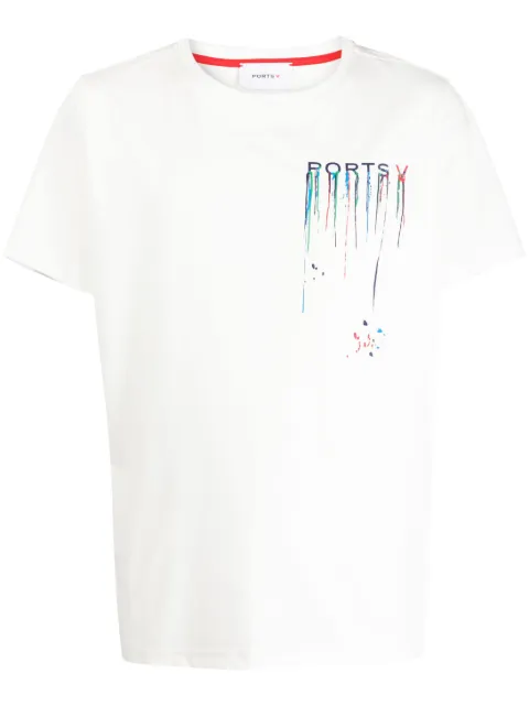 Ports V paint-splatter print T-shirt White VS23TE04