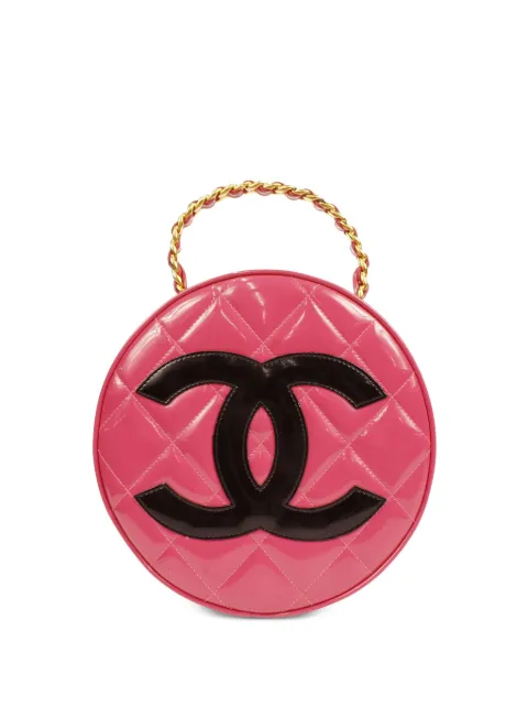 CHANEL Pre-Owned 1995 CC diamond-quilted round vanity bag Pink 3376602