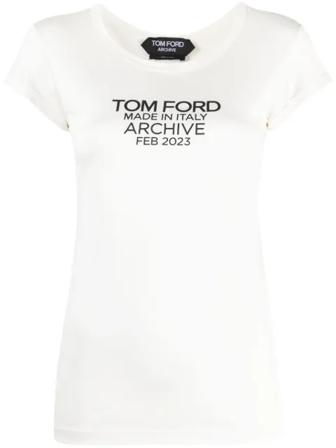 TOM FORD logo-print silk T-shirt Neutrals TSJ559FAX835