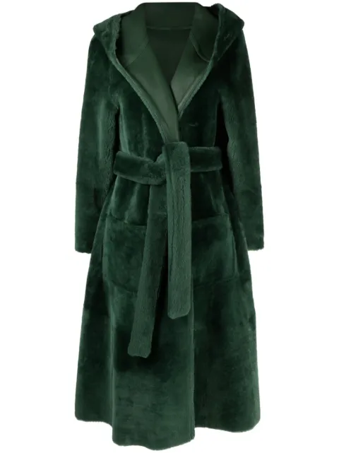 Liska reversible hooded sheepskin coat Green A24KIMONO