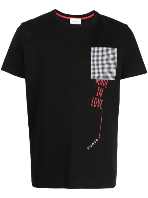 Ports V logo-embroidered check-print T-shirt Black VS23TE06
