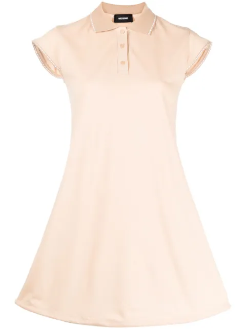 We11done contrasting-trim flared cotton dress Brown WDTO123794WBG
