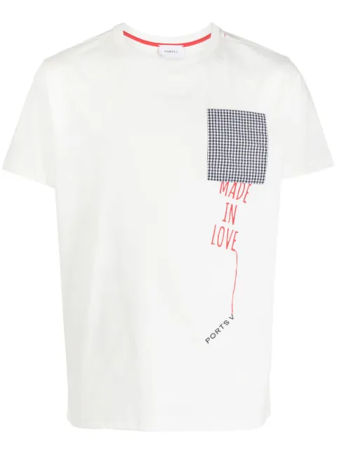 Ports V logo-embroidered check-print T-shirt White VS23TE06