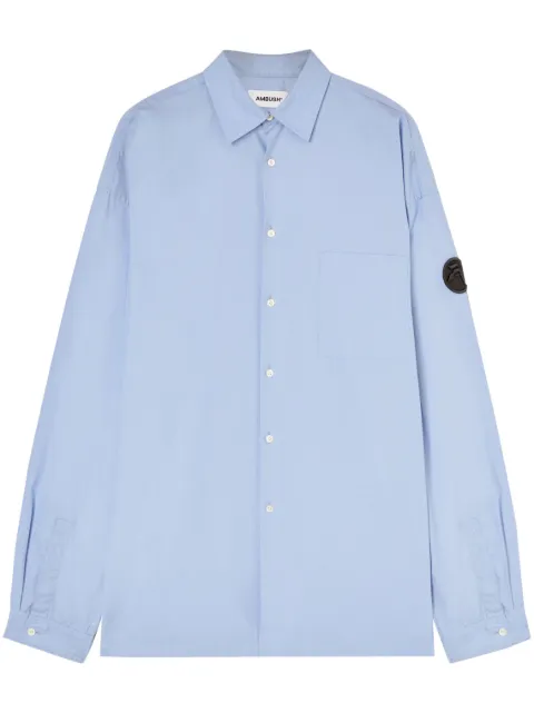 AMBUSH logo-patch button-up shirt Blue BMGA084F23FAB0014100
