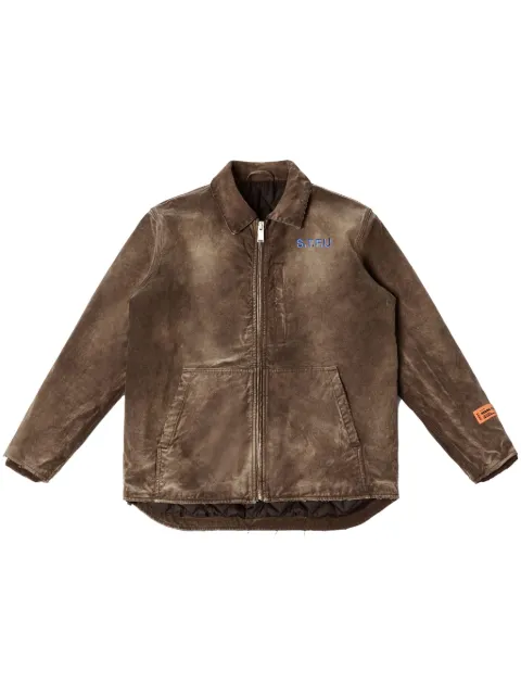 Heron Preston logo-patch cotton jacket Brown HMEA062F23FAB0016047