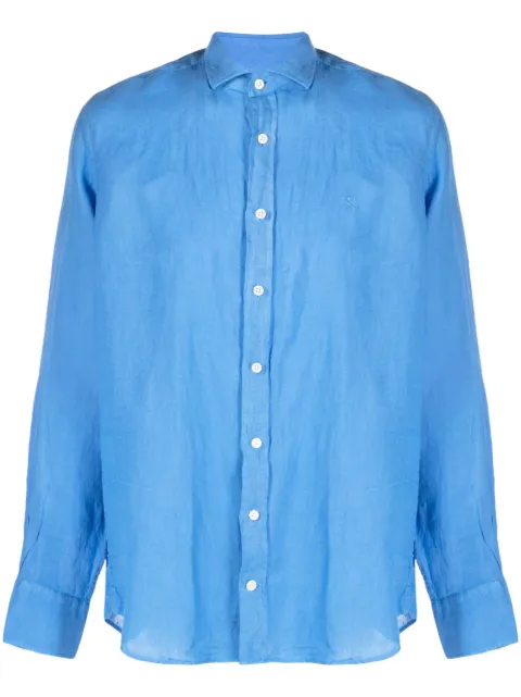 Hackett London logo-embroidered linen shirt Blue HM309381
