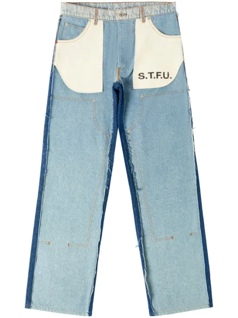 Heron Preston logo-patch two-tone design jeans Blue HMYB009F23DEN0014510