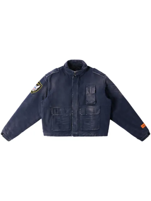 Heron Preston eagle-patch distressed-effect jacket Blue HMEA090F23FAB0014601