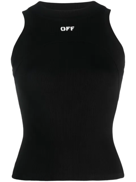 Off-White logo-print ribbed-knit tank top Black OWAD236F23JER0011001