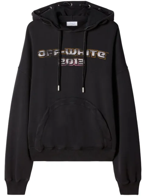 Off-White print drawstring hoodie Black OMBB119F23FLE0051084