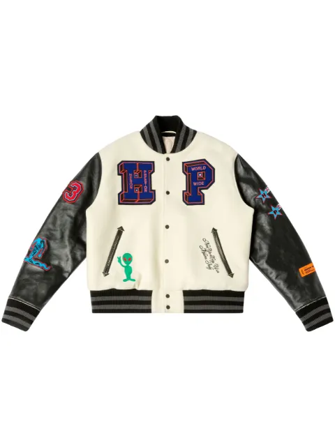 Heron Preston Varsity-patch bomber jacket Neutrals HMEK001F23FAB0010425