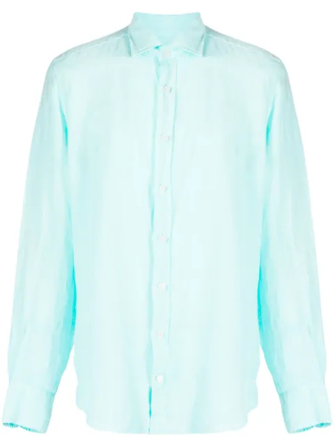 Hackett London logo-embroidered linen shirt Blue HM309381