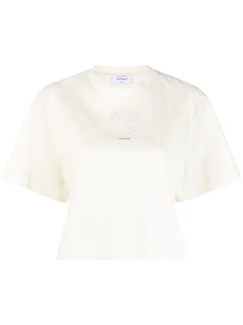 Off-White Arrows-motif embellished cropped T-shirt Neutrals OWAA090F23JER0026110