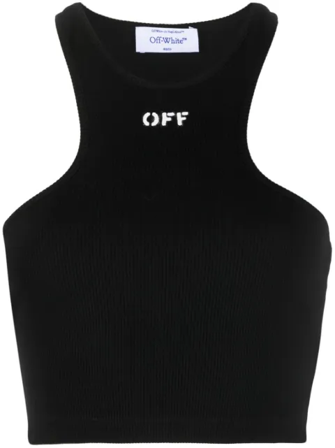 Off-White logo-print ribbed-knit racerback top Black OWAD086F23JER0011001