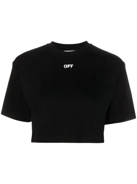 Off-White logo-print cropped cotton T-shirt Black OWAA081F23JER0011001