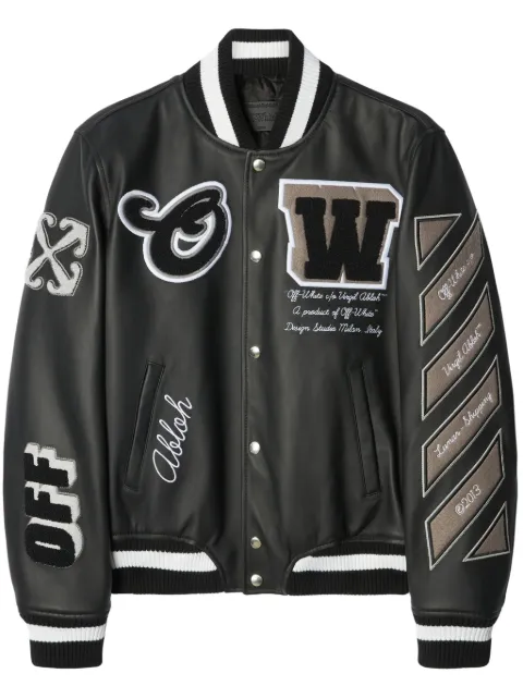 Off-White Moon leather varsity jacket Black OWJA076F23LEA0021010