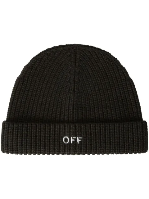 Off-White embroidered ribbed-knit beanie Black OMLC041F23KNI0021001