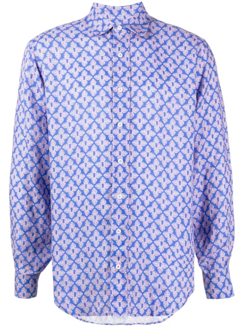 LOVE BRAND & Co. graphic-print linen shirt Blue 81601980