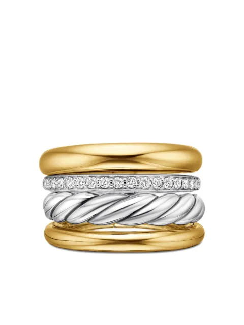 David Yurman 18kt yellow gold and sterling silver DY Mercer Multi Row diamond ring (14mm) Gold R17927DS8ADI