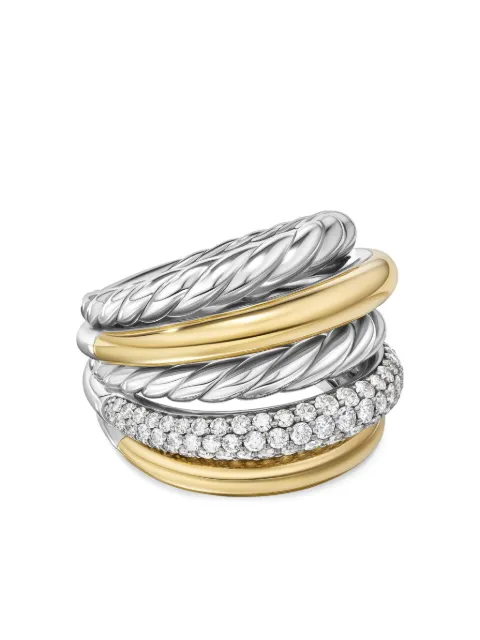 David Yurman 18kt yellow gold and sterling silver DY Mercer Multi Row diamond ring (21mm) Silver R18048DS8ADI
