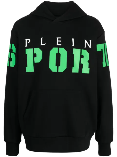 Plein Sport logo-print cotton hoodie Black AACCMJB3102SJO001N