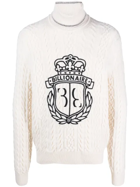 Billionaire logo-embroidered roll-neck jumper White OACCMKK0248BTE025N