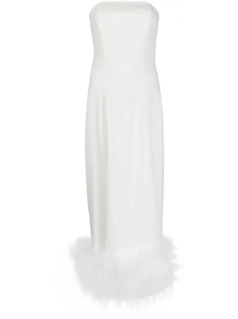 16Arlington Minelli feather-trim midi dress White D015INFNT