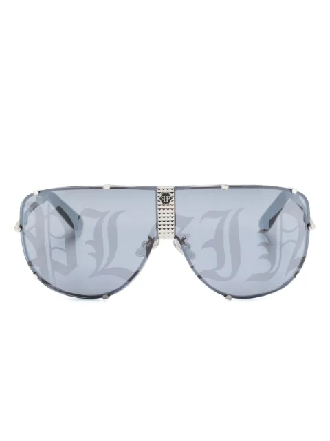 Philipp Plein Eyewear logo-print shield-frame sunglasses Silver SPP075