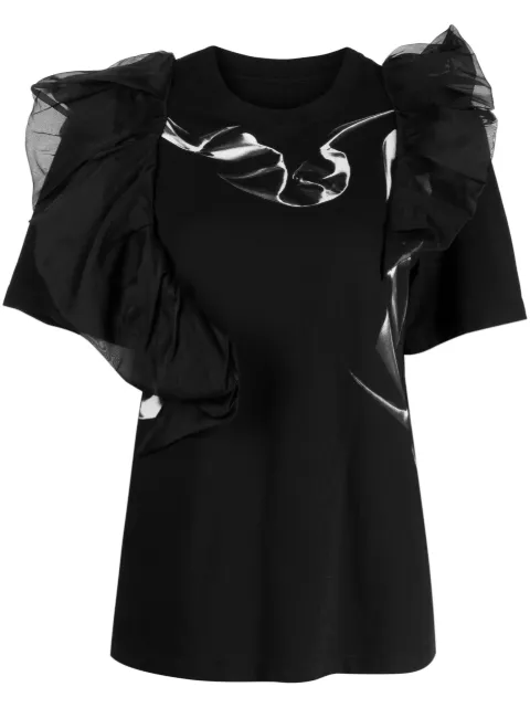 JNBY ruffled crew-neck cotton T-shirt Black 5N5110460