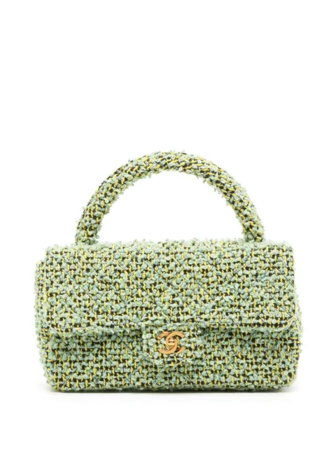 CHANEL Pre-Owned 1992 tweed CC turn-lock bag Green 2998222