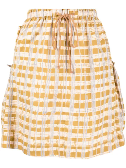 STORY mfg. check-print drawstring skirt Brown SSS23SKSALCOTSHO