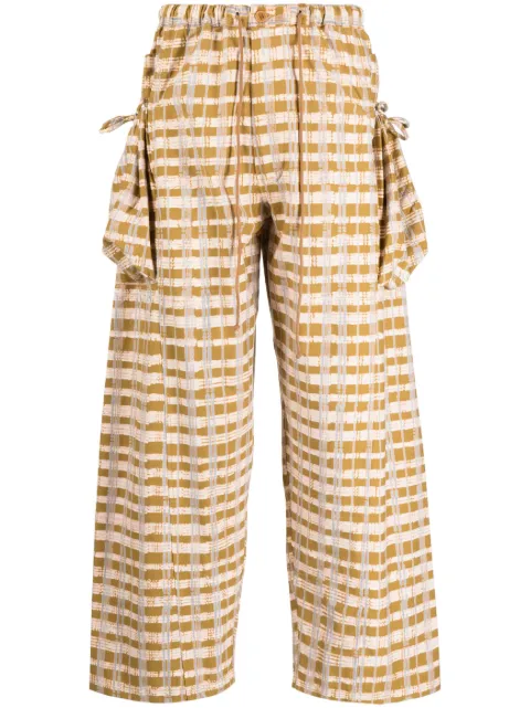 STORY mfg. check-print wide-leg trousers Brown SSS23TRSAPCOTSHO