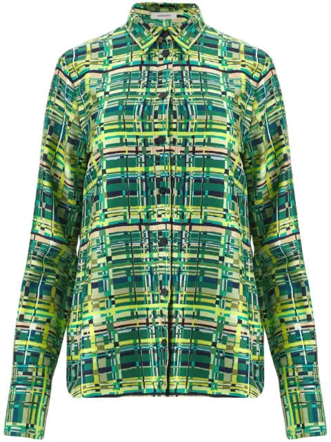 Ferragamo long-sleeved checkered silk shirt Green 765244