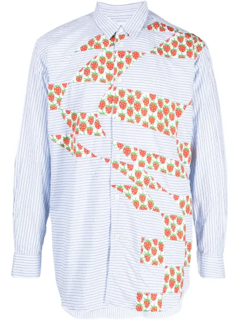 Comme Des Garçons Shirt x Brent Westfall strawberry patchwork shirt Blue FKB004S23STRIPESPRINT