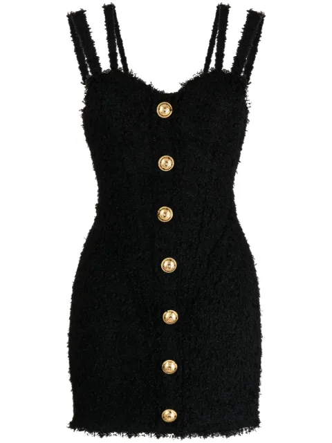 Balmain button-embellished tweed minidress Black AF0R4155XC67