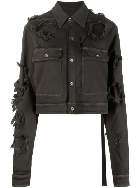 Rick Owens DRKSHDW distressed-effect cropped denim jacket Grey DS01C6709SLH