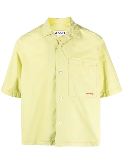 Sunnei logo-print crinkled shirt Green MRTWMSHR020COT045