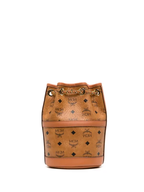 MCM mini Aren chain leather backpack Brown MWKDATA01