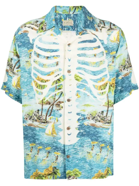 KAPITAL Kamekameha Bone graphic-print shirt Blue EK1214