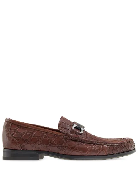 Ferragamo Gancini-ornament embossed-crocodile loafers Brown 762342