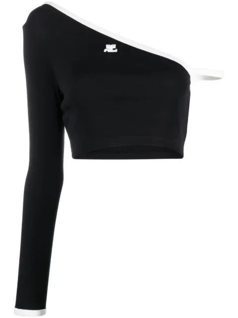 Courrèges one-shoulder knit crop top Black 223JTO174JS0070