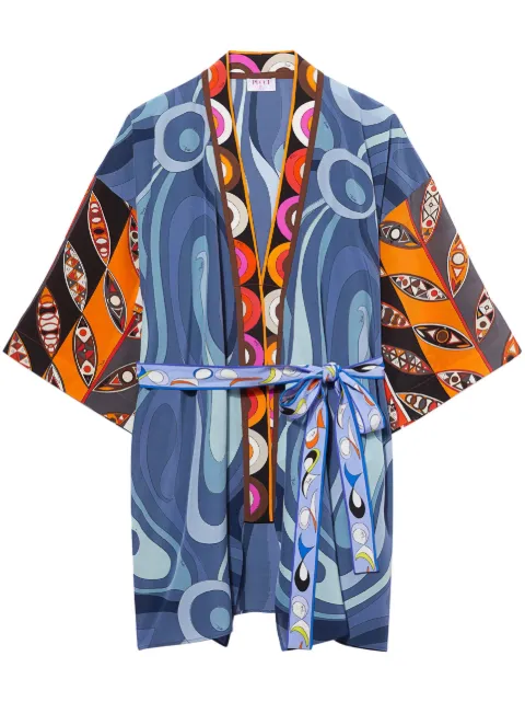 PUCCI graphic-print silk robe minidress Blue 3RRL203R763