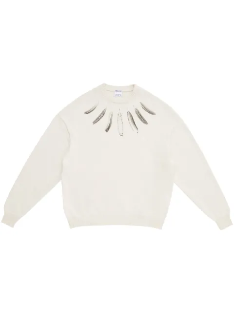 COUNTY OF MILAN feather-print crew-neck jumper White CMHE036F23KNI0026F10
