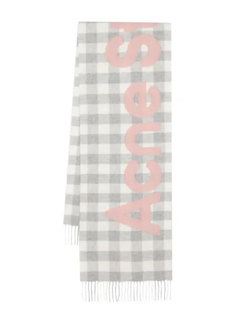 Acne Studios logo-patch checked wool scarf Grey CA0262