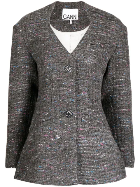 GANNI fitted wool-blend blazer Grey F7574252