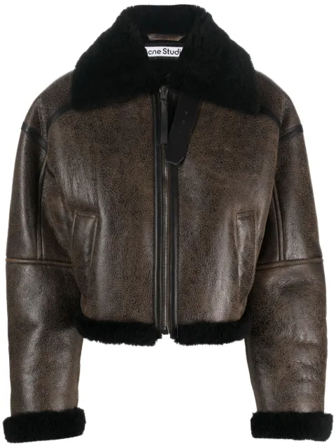 Acne Studios shearling-trim leather jacket Brown A70150