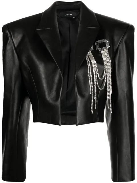 ANOUKI embellished cropped faux-leather blazer Black ASS23N18BZVLBK